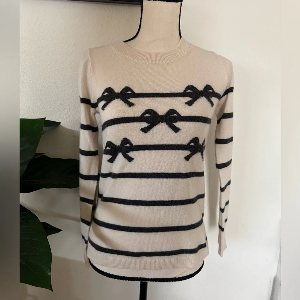 J.Crew cashmere sweater with stripe/bow pattern